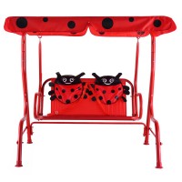 Children porch bench canopy red patio twin baby swing for yard